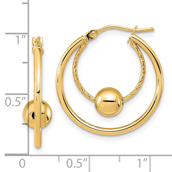 Leslie's 10K Polished Textured w/ 6mm Ball Hoop Earrings - Image 4