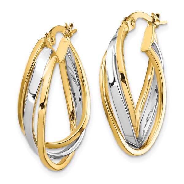 Leslie's 10K w/ White Rhodium Polished Oval Hoop Earrings - Image 2