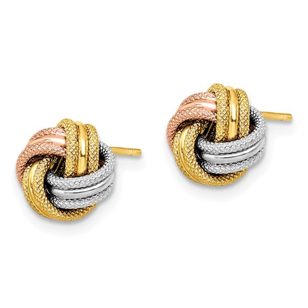 Leslie's 10K w/White and Rose Rhodium Knot Polished D/C Post Earrings - Image 2