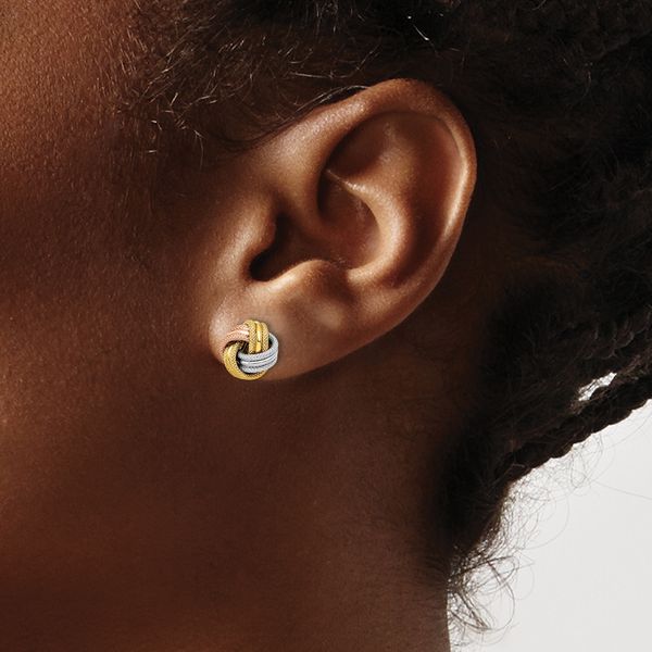 Leslie's 10K w/White and Rose Rhodium Knot Polished D/C Post Earrings - Image 3
