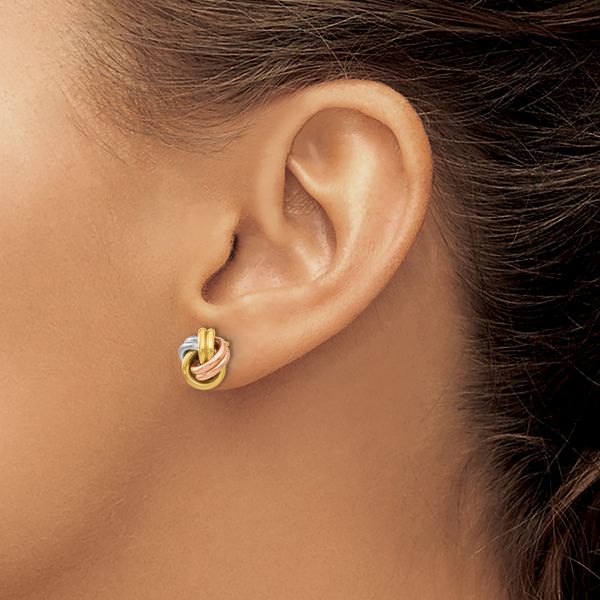 Leslie's 10K w/Wht RH and Rose GP Polished Love Knot Post Earrings - Image 3