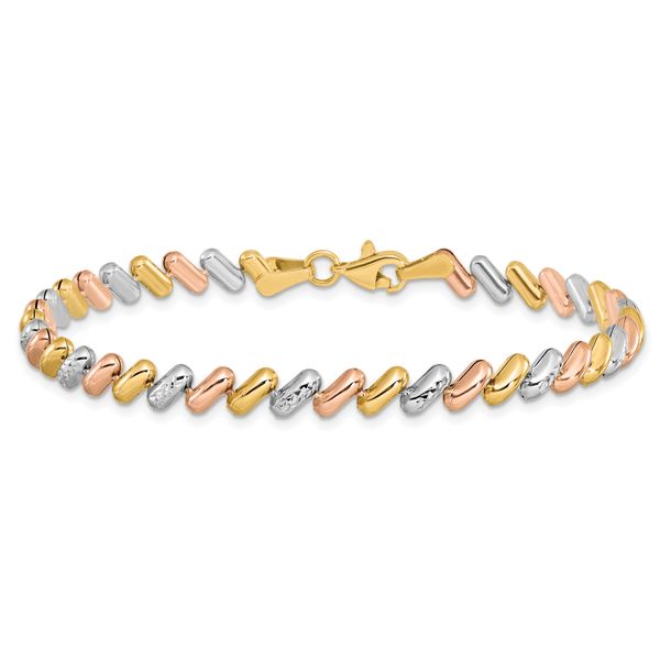 Leslie's 10k Tri-color Polished and D/C Fancy Link Bracelet - Image 3