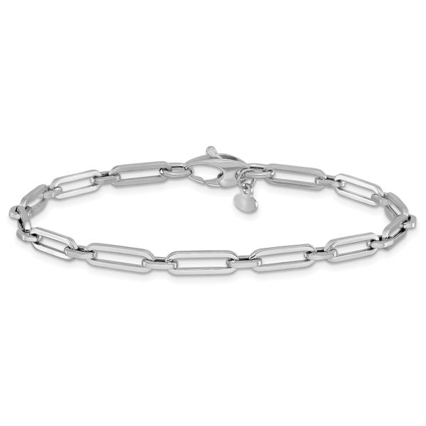 10K White Gold Polished Flat Oval Link Bracelet - Image 3