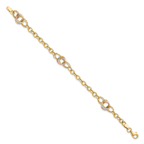 10K Tri-color Polished and Textured Fancy Link Bracelet - Image 2