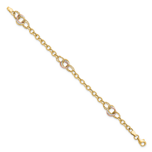 10K Tri-color Polished and Textured Fancy Link Bracelet - Image 2