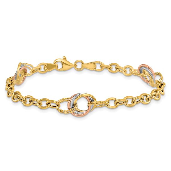 10K Tri-color Polished and Textured Fancy Link Bracelet - Image 3