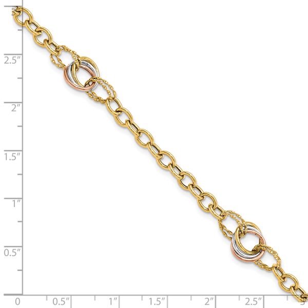 10K Tri-color Polished and Textured Fancy Link Bracelet - Image 4