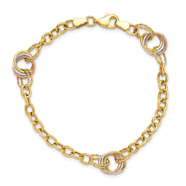 10K Tri-color Polished and Textured Fancy Link Bracelet - Image 5