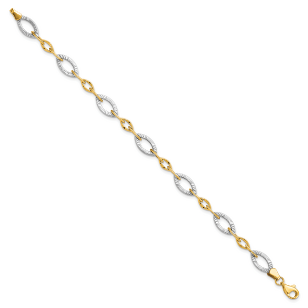 Leslie's 10K Two-tone Polished and Textured Link Bracelet - Image 2