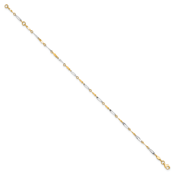 Leslie's 10K Two-tone Polished Fancy Link 1in ext. Anklet - Image 2
