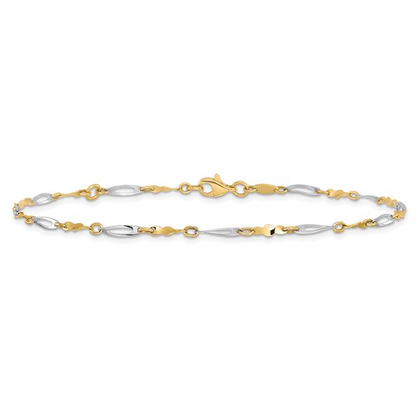 Leslie's 10K Two-tone Polished Fancy Link 1in ext. Anklet - Image 3