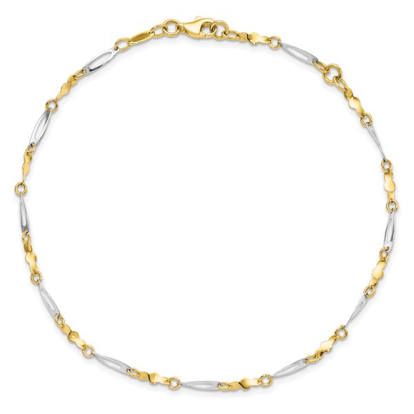 Leslie's 10K Two-tone Polished Fancy Link 1in ext. Anklet - Image 5