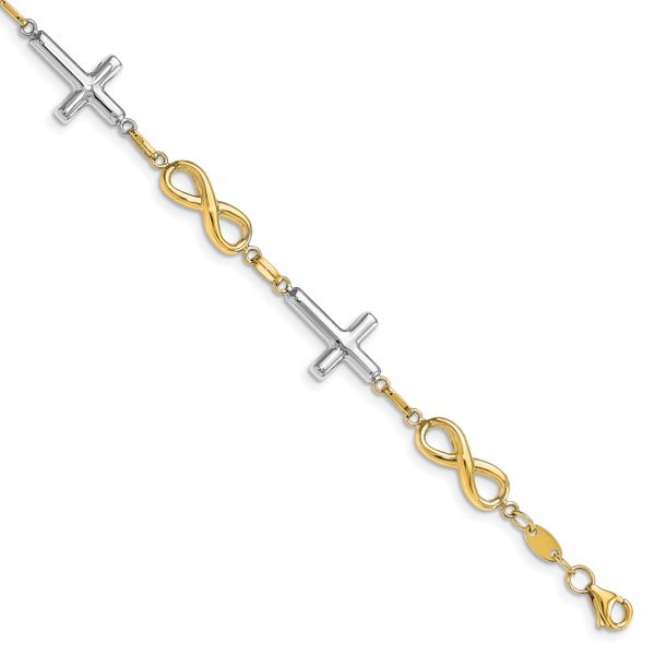 Leslie's 10K Two-tone Polished Cross and Infinity Bracelet