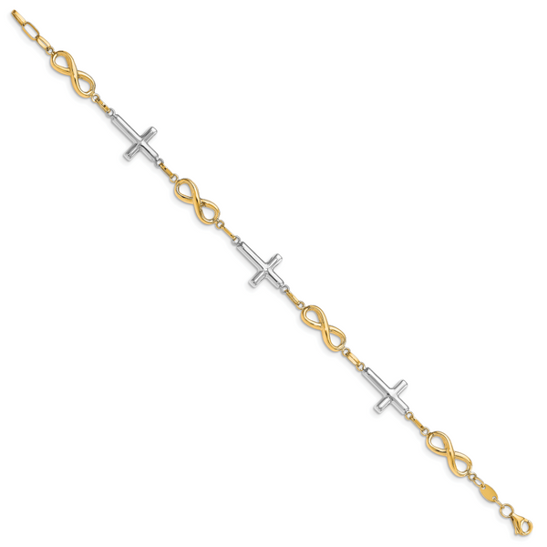 Leslie's 10K Two-tone Polished Cross and Infinity Bracelet - Image 2