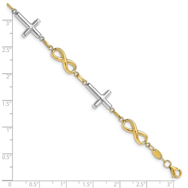 Leslie's 10K Two-tone Polished Cross and Infinity Bracelet - Image 4