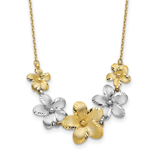 10K Two-tone Polished and Brushed D/C Flower Necklace