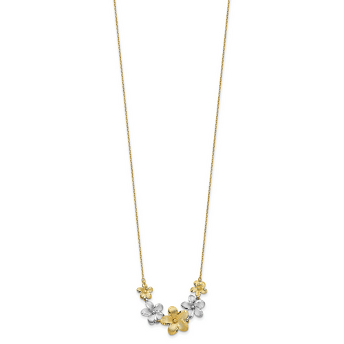 10K Two-tone Polished and Brushed D/C Flower Necklace - Image 2