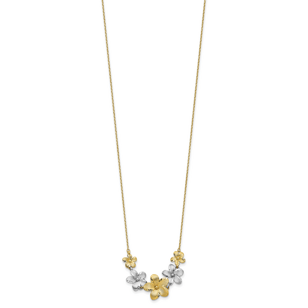 10K Two-tone Polished and Brushed D/C Flower Necklace - Image 2