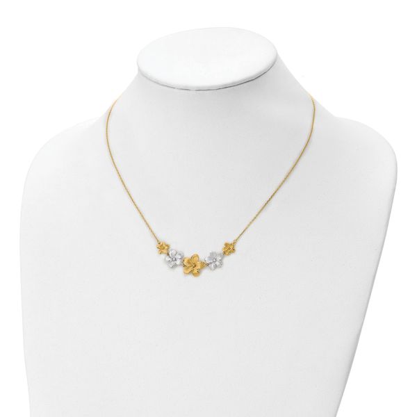 10K Two-tone Polished and Brushed D/C Flower Necklace - Image 3