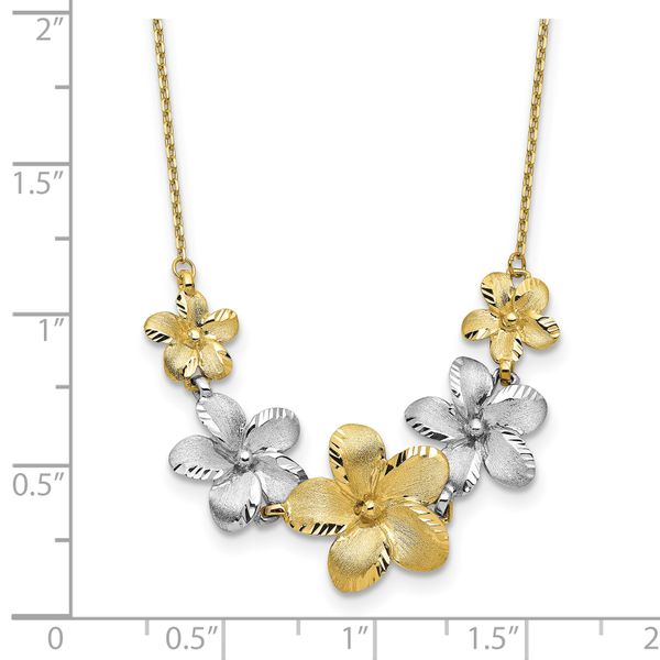 10K Two-tone Polished and Brushed D/C Flower Necklace - Image 4