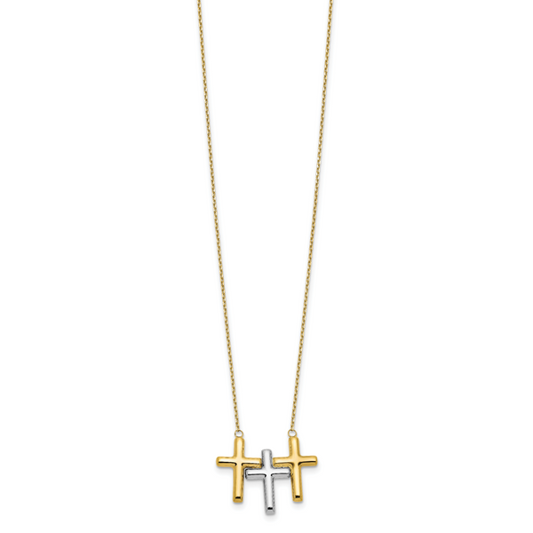 10K Two-tone Polished 3-Cross Necklace - Image 2