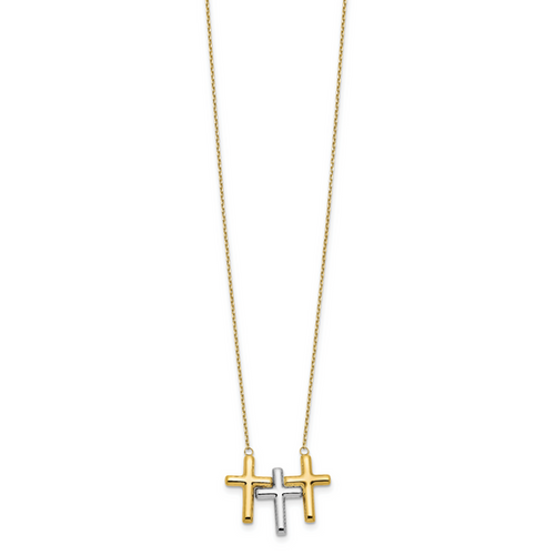 10K Two-tone Polished 3-Cross Necklace - Image 2