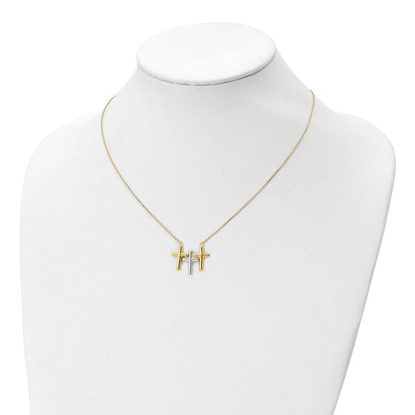 10K Two-tone Polished 3-Cross Necklace - Image 3