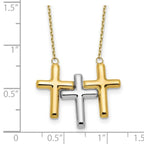 10K Two-tone Polished 3-Cross Necklace - Image 4
