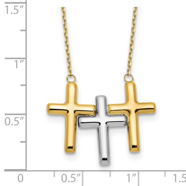 10K Two-tone Polished 3-Cross Necklace - Image 4