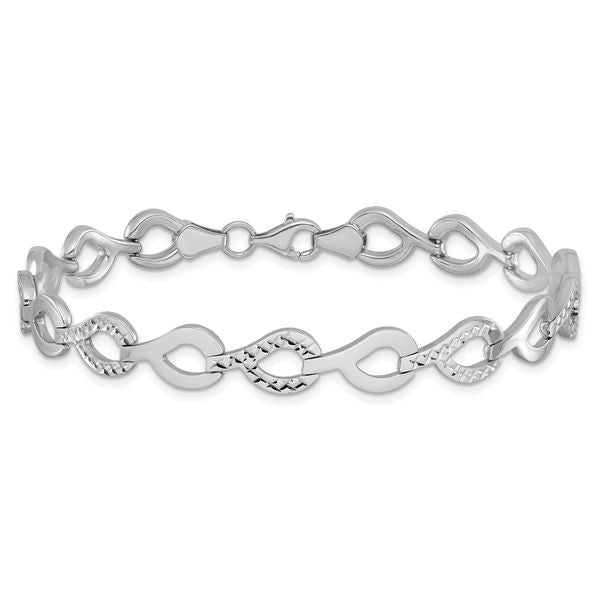 10K White Gold Polished D/C Fancy Link Bracelet - Image 3