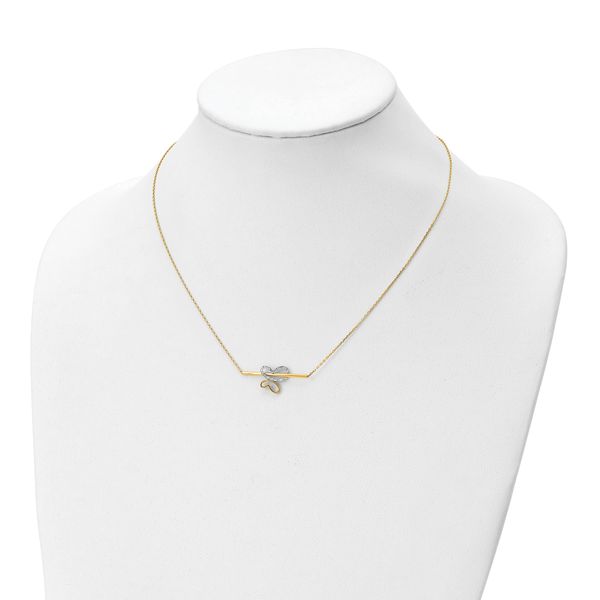 Leslie's 10K Rhodium-plated Polished D/C Butterfly Bar Necklace - Image 3