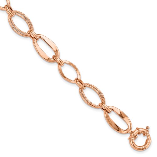 Leslie's 10k Rose Gold Polished and Textured Link Bracelet