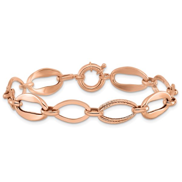 Leslie's 10k Rose Gold Polished and Textured Link Bracelet - Image 3