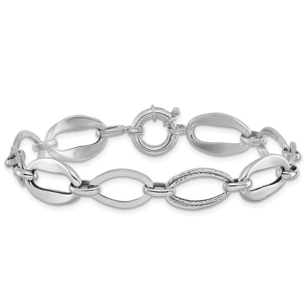 Leslie's 10k White Gold Polished and Textured Link Bracelet - Image 3
