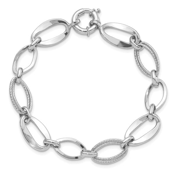 Leslie's 10k White Gold Polished and Textured Link Bracelet - Image 4
