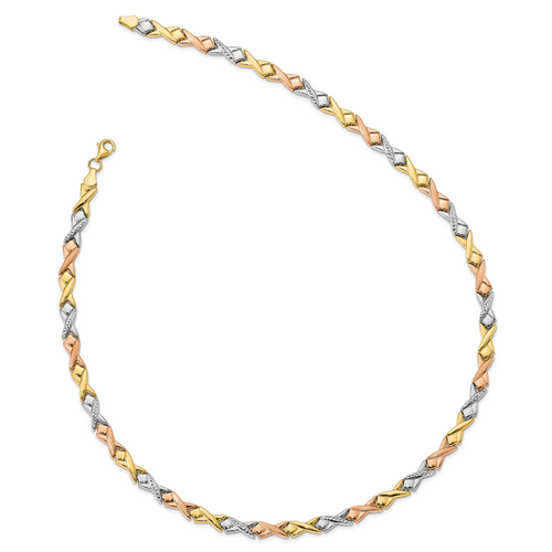 10k Tri-color Polished and Brushed D/C Necklace - Image 2