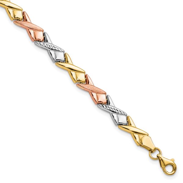 Leslie's 10k Tri-color Polished / Brushed and Diamond-cut Bracelet