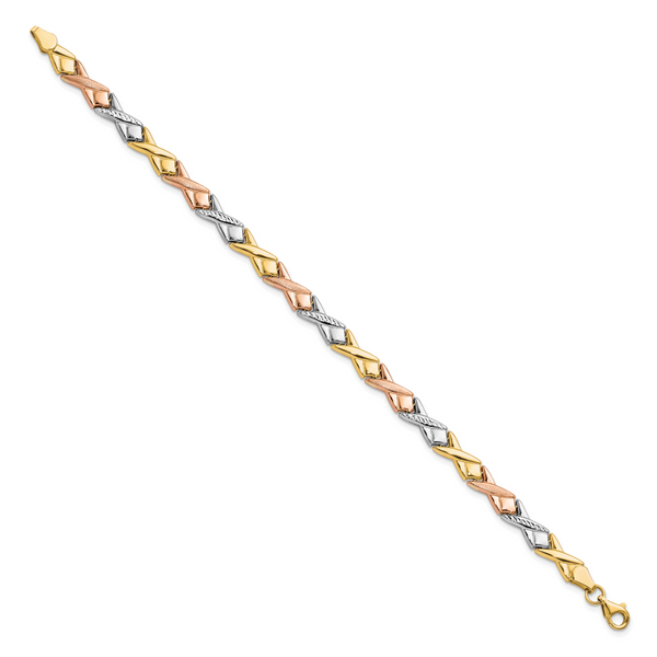 Leslie's 10k Tri-color Polished / Brushed and Diamond-cut Bracelet - Image 2