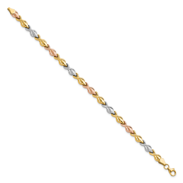 Leslie's 10k Tri-color Polished and Brushed Link Bracelet - Image 2