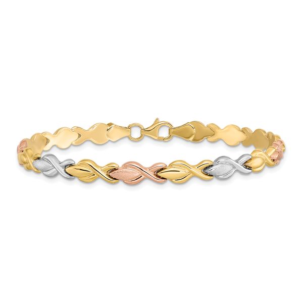 Leslie's 10k Tri-color Polished and Brushed Link Bracelet - Image 3