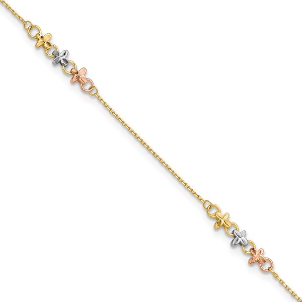 Leslie's 10K Two-tone w/White Rhod Polished Station 9in Plus 1in ext. Ankle