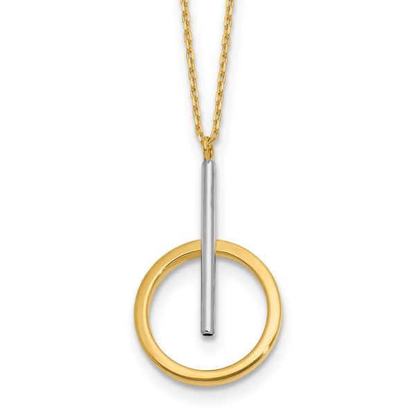 Leslie's 10K w/White Rhodium Polished Bar w/Circle Pendant Necklace