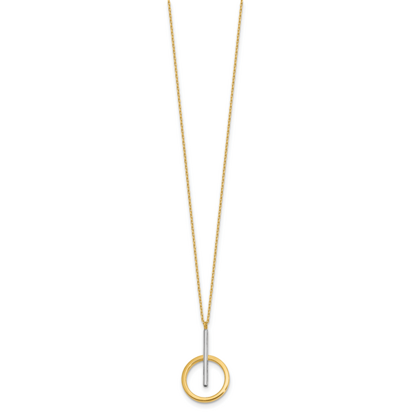 Leslie's 10K w/White Rhodium Polished Bar w/Circle Pendant Necklace - Image 2