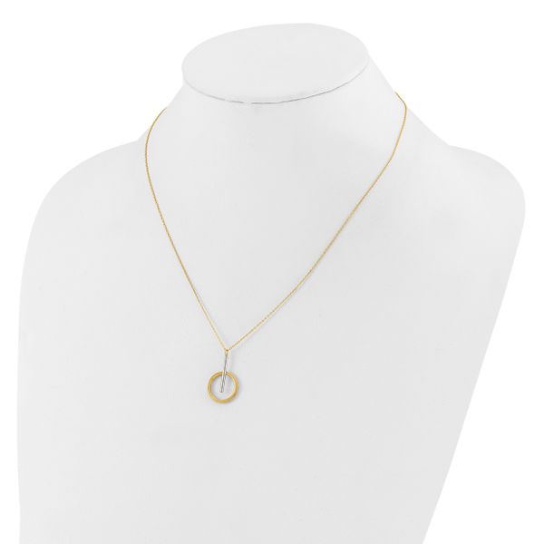 Leslie's 10K w/White Rhodium Polished Bar w/Circle Pendant Necklace - Image 3