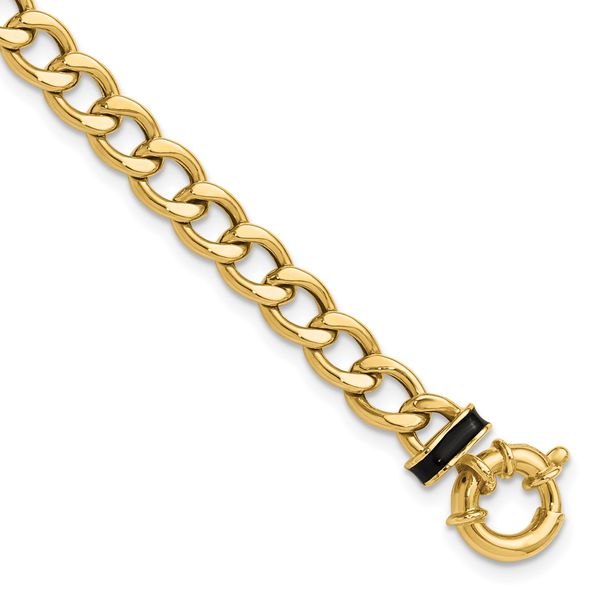 Leslie's 10K Polished with Black Enamel Flat Oval Link w/1in ext. Bracelet