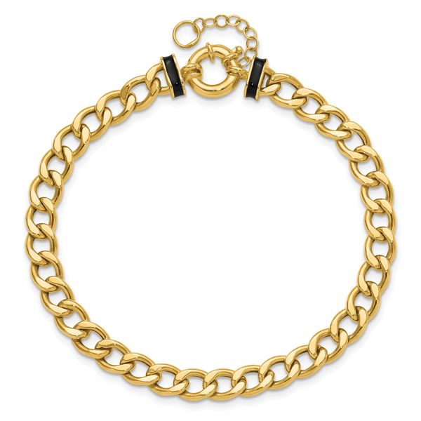Leslie's 10K Polished with Black Enamel Flat Oval Link w/1in ext. Bracelet - Image 4