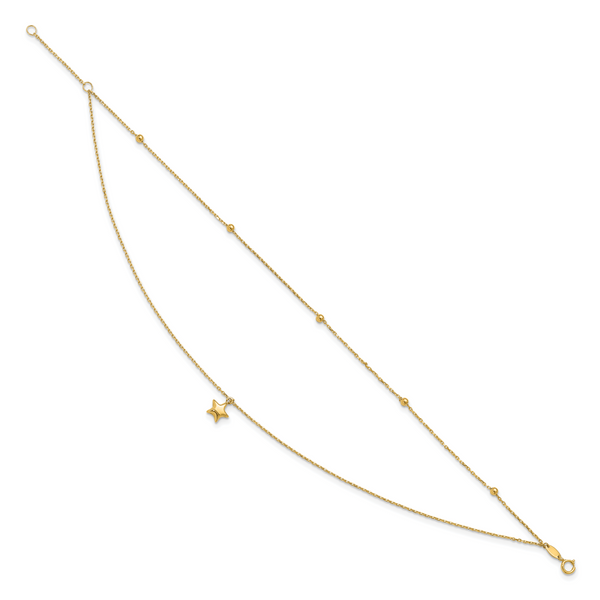 Leslie's 10K Polished 2-Strand Star 9in Plus 2in ext. Anklet - Image 2