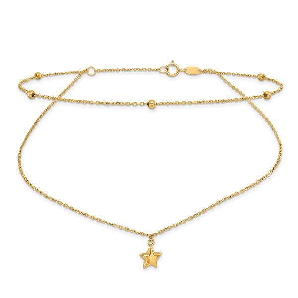 Leslie's 10K Polished 2-Strand Star 9in Plus 2in ext. Anklet - Image 3