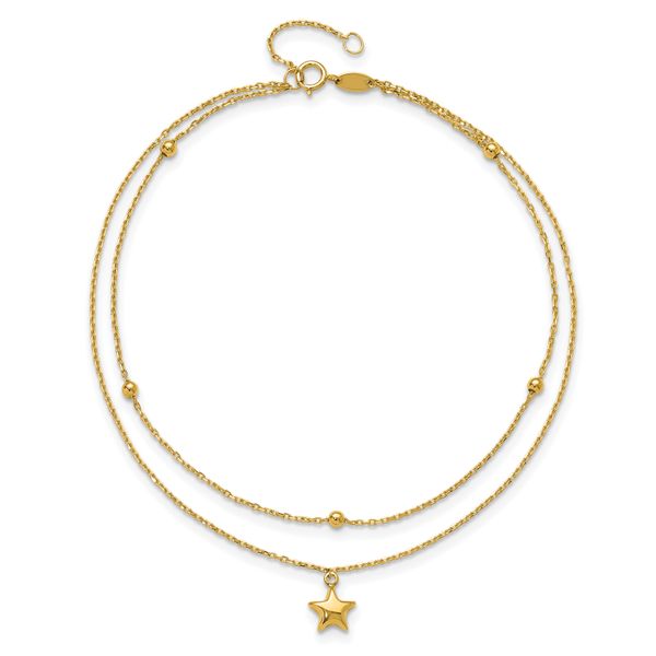 Leslie's 10K Polished 2-Strand Star 9in Plus 2in ext. Anklet - Image 4