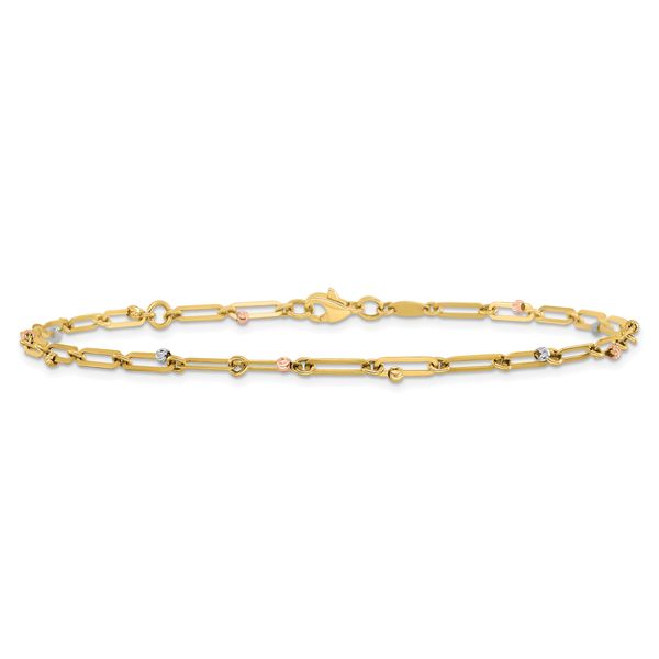 Leslie's 10K Tri-color Polished and Diamond-cut 10in Anklet - Image 3